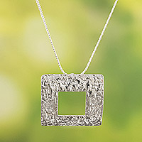 Collar colgante de plata de ley, 'Ventana Ancestral' - Collar moderno de plata de ley con colgante geométrico