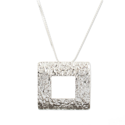 Sterling silver pendant necklace, 'Ancestral Window' - Sterling Silver Modern Necklace with Geometric Pendant