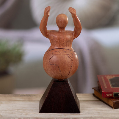 Wood sculpture, 'Call for Peace' - Hand-Carved Peace Cedar Wood Sculpture from Peru