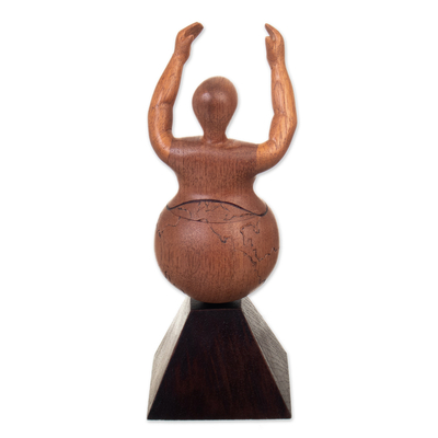 Holzskulptur - Handgeschnitzte Friedensskulptur aus Zedernholz aus Peru