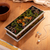 Reverse-painted glass decorative box, 'Courageous King' - Leafy Reverse-Painted Glass Decorative Box with Lion Theme