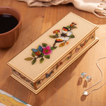 Reverse-painted glass decorative box, 'Floral Hope' - Floral Reverse-Painted Glass Decorative Box with Butterfly