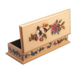 Reverse-painted glass decorative box, 'Floral Hope' - Floral Reverse-Painted Glass Decorative Box with Butterfly