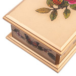 Reverse-painted glass decorative box, 'Floral Hope' - Floral Reverse-Painted Glass Decorative Box with Butterfly
