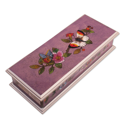 Butterfly Reverse-Painted Glass Decorative Box with Flowers