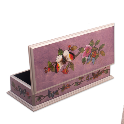 Dekorative Box aus rückseitig lackiertem Glas - Dekorative Schmetterlingsbox aus rückseitig bemaltem Glas mit Blumen
