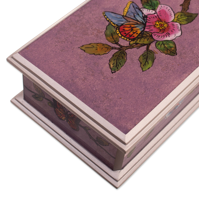 Dekorative Box aus rückseitig lackiertem Glas - Dekorative Schmetterlingsbox aus rückseitig bemaltem Glas mit Blumen
