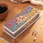 Reverse-painted glass decorative box, 'Sweet Charm' - Floral Reverse-Painted Glass Decorative Box with Silver Trim