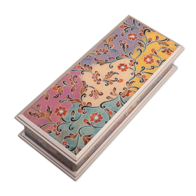 Reverse-painted glass decorative box, 'Sweet Charm' - Floral Reverse-Painted Glass Decorative Box with Silver Trim