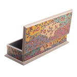 Reverse-painted glass decorative box, 'Sweet Charm' - Floral Reverse-Painted Glass Decorative Box with Silver Trim