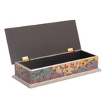 Reverse-painted glass decorative box, 'Sweet Charm' - Floral Reverse-Painted Glass Decorative Box with Silver Trim