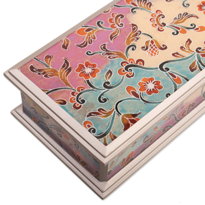 Reverse-painted glass decorative box, 'Sweet Charm' - Floral Reverse-Painted Glass Decorative Box with Silver Trim