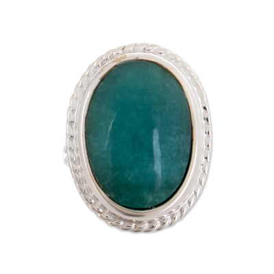 Amazonite cocktail ring, 'Success Oval' - Sterling Silver Cocktail Ring with Natural Amazonite Stone