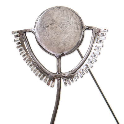 Recycled metal sculpture, 'Burying Weapons' - World Peace Project Metal Sculpture Kite Flying From Weapon
