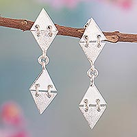 Sterling silver dangle earrings, 'Little Geometry' - Handcrafted Sterling Silver Geometric Dangle Earrings