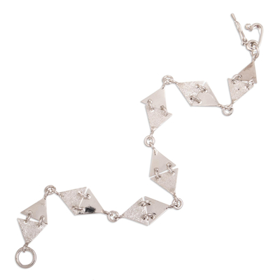 Sterling silver link bracelet, 'Space Geometry' - Handcrafted Sterling Silver Modern Link Bracelet