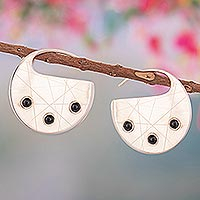 Onyx hoop earrings, 'Fortunate Cosmos' - Handcrafted Modern Hoop Earrings with Onyx Gemstones