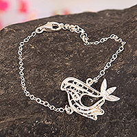 Sterling silver filigree pendant bracelet, 'Peace in Flight' - Sterling Silver Filigree Bracelet with Dove Pendant