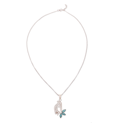 Amazonite filigree pendant necklace, 'Peace in Flight' - Sterling Silver Filigree Dove Necklace with Amazonite Gem