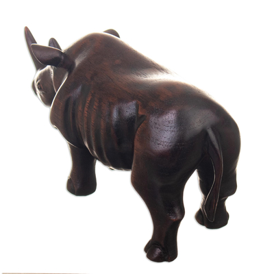 Wood sculpture, 'Ferocious Rhino' - Hand-Carved Cedar Wood Sculpture of Black Rhino
