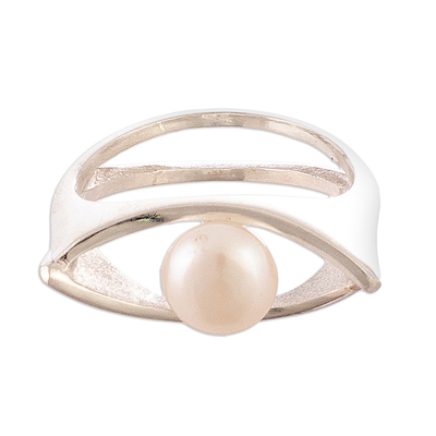 Ring aus Zuchtperle mit einem Stein - Handgefertigter Einzelsteinring aus Sterlingsilber mit weißer Perle