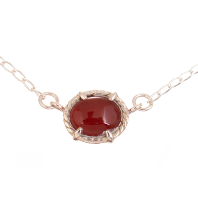 Carnelian choker pendant necklace, 'Confident Spell' - Sterling Silver Choker Pendant Necklace with Carnelian Gems
