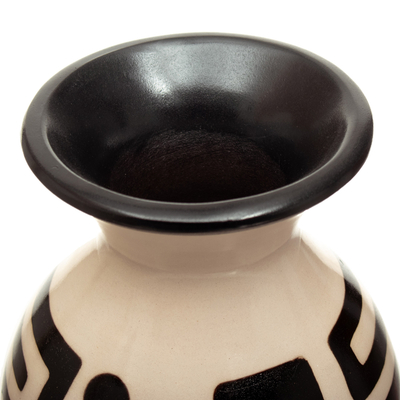 Ceramic decorative vase, 'Modern North' - Handmade Ceramic Decorative Vase in Black and Ivory Hues