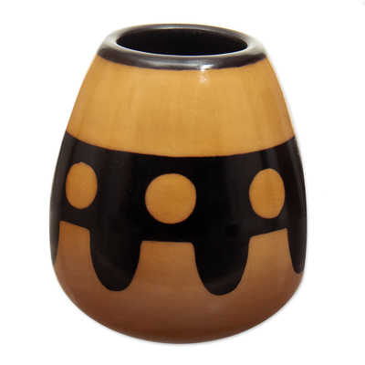 Ceramic decorative vase, 'Sun Tribute' - Handcrafted Ceramic Decorative Vase in Warm Palette