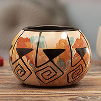 Ceramic decorative vase, 'Northern Flora' - Handmade Ceramic Decorative Vase with Andean Motifs