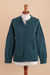 Baby alpaca blend cardigan, 'Cozy' - Knit Baby Alpaca Blend Cardigan in Azure Crafted in Peru (image 2d) thumbail