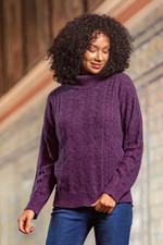 Baby alpaca blend pullover, 'Comfy' - Cable Knit Turtle Neck Baby Alpaca Blend Pullover in Purple