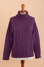 Baby alpaca blend pullover, 'Comfy' - Cable Knit Turtle Neck Baby Alpaca Blend Pullover in Purple