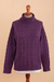 Baby alpaca blend pullover, 'Comfy' - Cable Knit Turtle Neck Baby Alpaca Blend Pullover in Purple (image 2c) thumbail