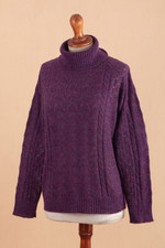 Baby alpaca blend pullover, 'Comfy' - Cable Knit Turtle Neck Baby Alpaca Blend Pullover in Purple