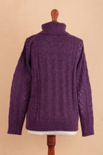 Baby alpaca blend pullover, 'Comfy' - Cable Knit Turtle Neck Baby Alpaca Blend Pullover in Purple