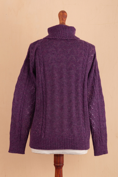 Cable Knit Turtle Neck Baby Alpaca Blend Pullover in Purple - Comfy ...