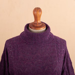 Baby alpaca blend pullover, 'Comfy' - Cable Knit Turtle Neck Baby Alpaca Blend Pullover in Purple