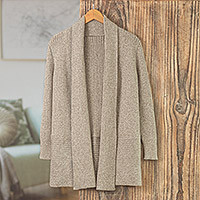 Strickjacke aus Alpaka-Mischung, „Taupe Splendor“ – Strickjacke aus taupefarbener Alpaka-Mischung, hergestellt in Peru