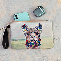 Bedrucktes Armband „Smiley Llama“ – Lächelndes Lama-Armband mit Reißverschluss und schwarzem Riemen