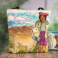 Printed tote bag, 'Breathtaking Home' - Printed Andean Landscape Tote Bag with Zipper Closure