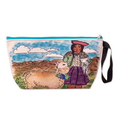 Printed toiletry bag, 'Breathtaking Home' - Printed Andean Landscape Toiletry Bag with Zipper Closure
