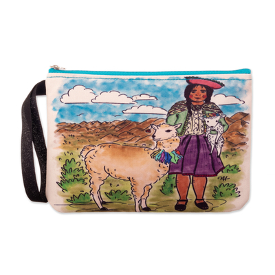 Printed wristlet, 'Breathtaking Home' - Printed Andean Landscape Wristlet with Zipper Closure