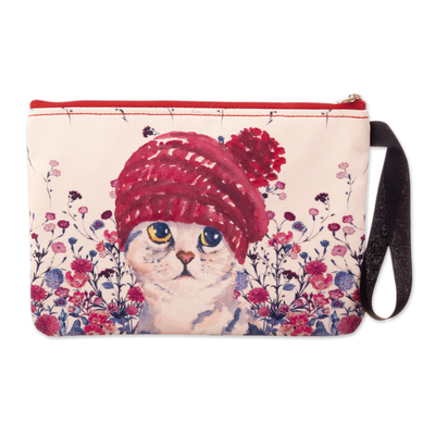 Wristlet with Zipper and Adorable Kitten Print
