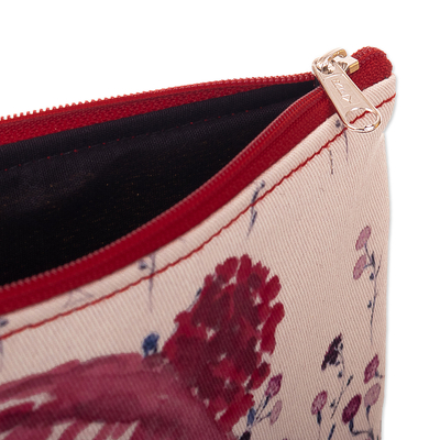 Printed wristlet, 'Adorable Purr' - Wristlet with Zipper and Adorable Kitten Print