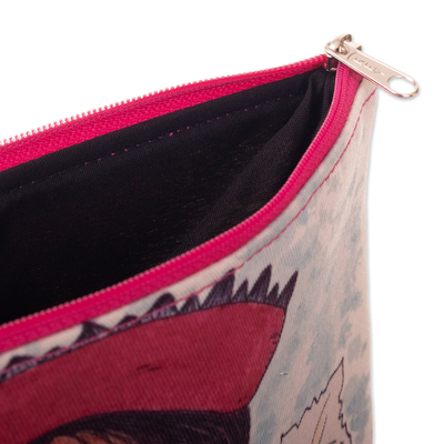 Printed toiletry bag, 'Lady Andes' - Toiletry Bag with Andean Lady Print and Floral Motifs