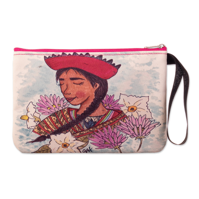 Wristlet with Andean Lady Print and Floral Motifs