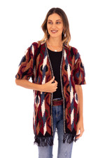 100% alpaca kimono cardigan, 'Ceremonial Icons' - Inca-Inspired 100% Alpaca Cardigan Sweater in a Kimono Style
