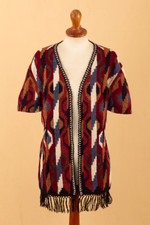 100% alpaca kimono cardigan, 'Ceremonial Icons' - Inca-Inspired 100% Alpaca Cardigan Sweater in a Kimono Style