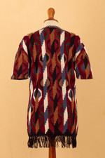 100% alpaca kimono cardigan, 'Ceremonial Icons' - Inca-Inspired 100% Alpaca Cardigan Sweater in a Kimono Style