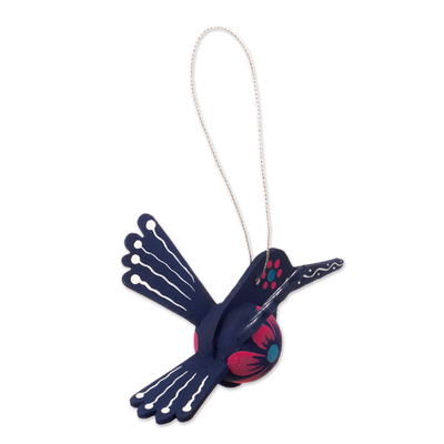 Holzornament - Blauer handbemalter Kolibri-Weihnachtsschmuck aus MDF